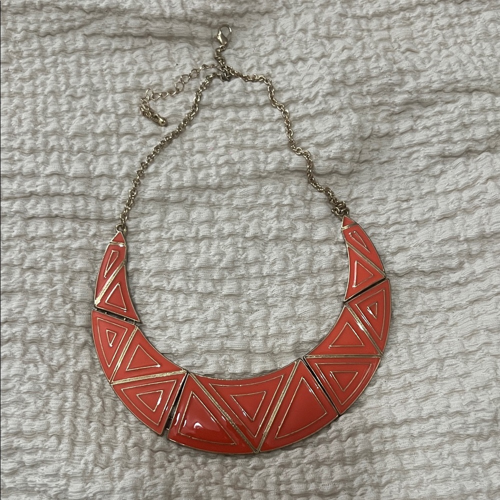 Zara Coral and Gold Geometric Necklace